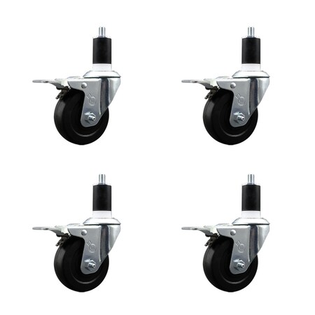 Service Caster 3.5'' SS Hard Rubber Swivel 1-1/2'' Expand Stem Caster Set Total Lock Brake, 4PK SCC-SSEXTTL20S3514-HRS-112-4